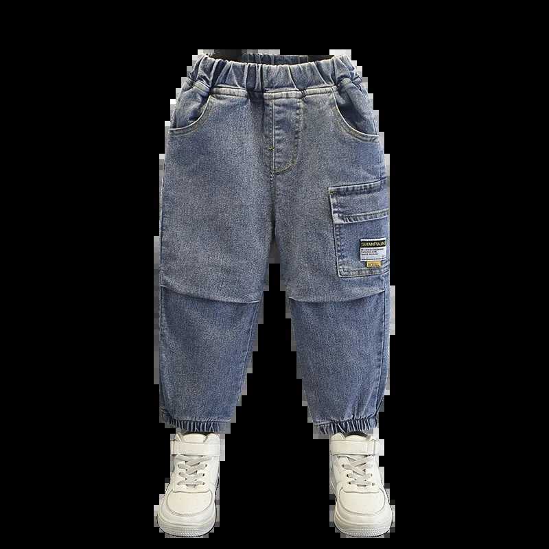 Childrens jeans spring and autumn blue denim pants childrens cargo jeans toddlers babies boys casual 2-6yW240718