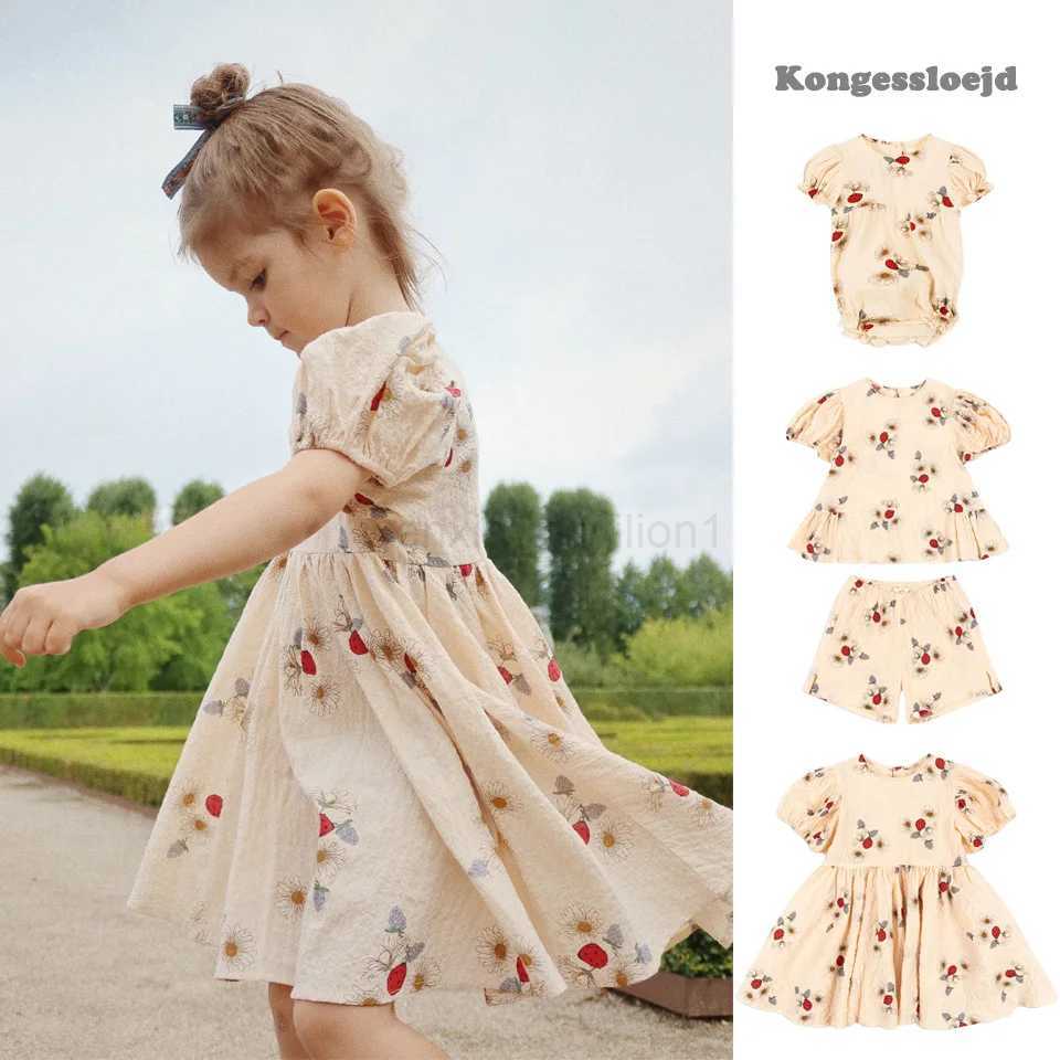 Girls Dresses 2024 Summer New Printed Fashion Dresses Cotton Cute Short Sleeve Suit Baby Cr ling Clothes Childrens ClothingXJ240720