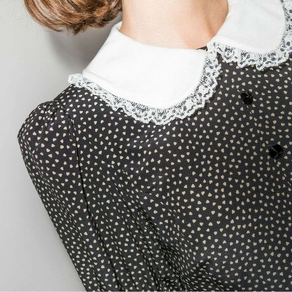 Spring Summer New Black Polka Dot Splicing Lotus Leaf Collar Sweet Short Sleeve Small Dress Short Sexy Self Cultivation Novelty Waist Lace Dress Lace 