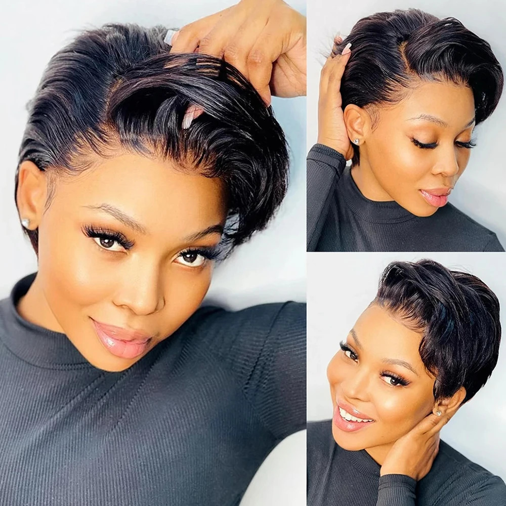 13x4 Pixie Cut Wig Human Hair Wigs Straight Lace Transparent Short Bob Wig T Part Lace Wig Brazilian Human Hair For Women 240716