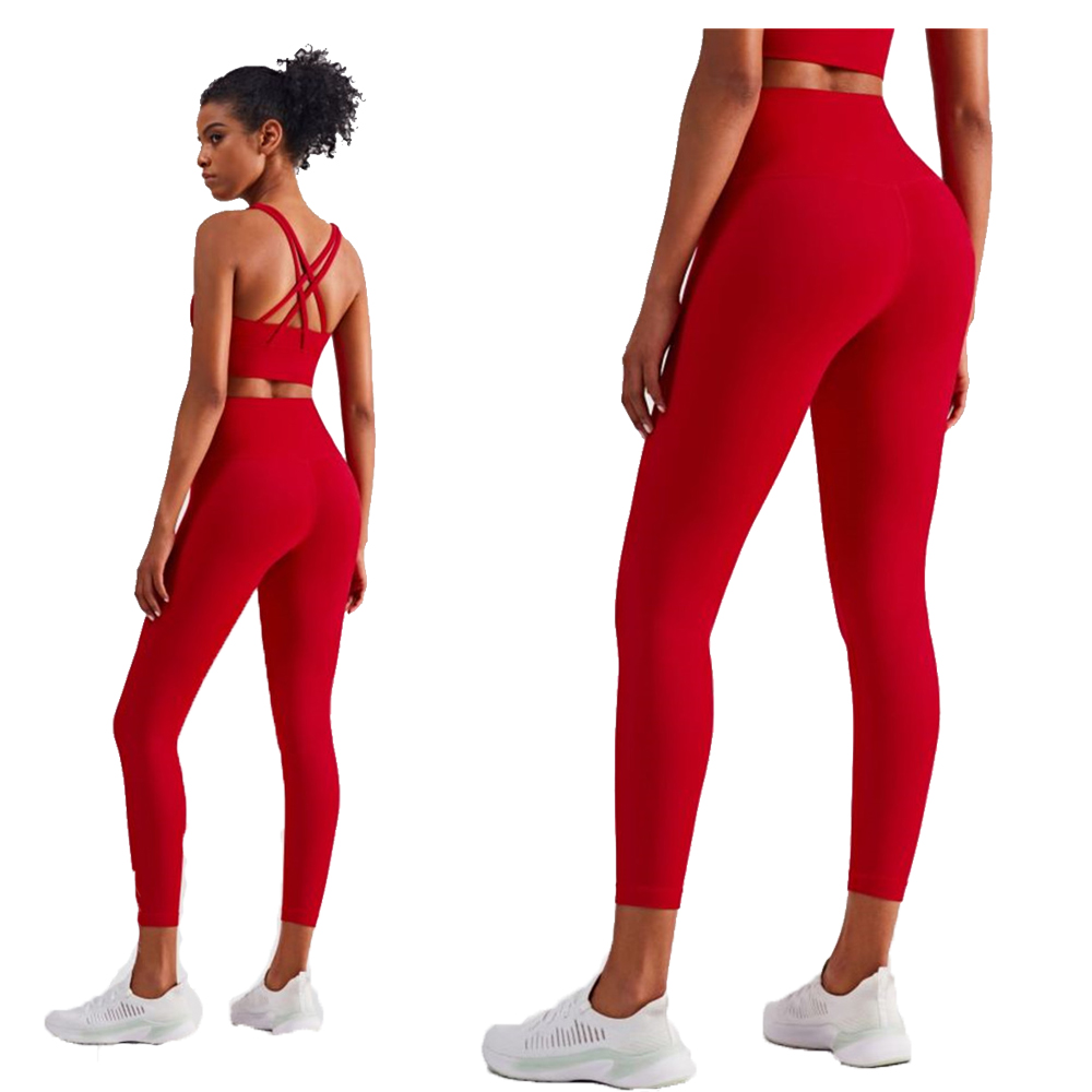 Nylon Women's Yoga Pants Solid Color High Waist Stretchy Fitness Girls Ninth Sport Leggings T Shape Soft Elastic Push-UP Tights