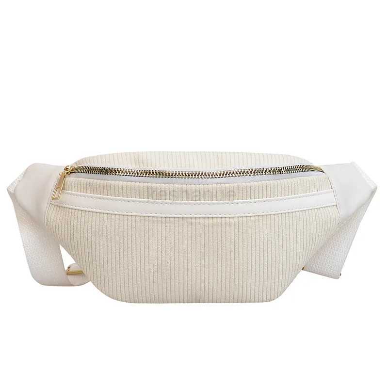 Fashion Corduroy Women Waist Bag Student Ladies Shoulder Crossbody Zipper Chest Bag Phone Banana Female BagsXJ240720