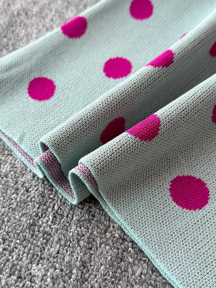 Foamlina Women Vintage Polka Dot Knitted Two Pieces Set Casual O Neck Short Sleeve Top and Elastic Waist Split Long Skirt Suits 240712