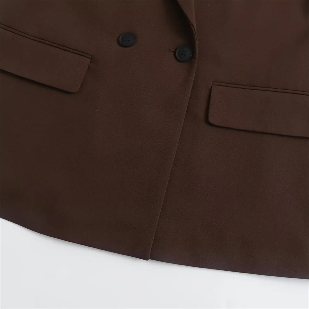 Spring Product Womens Retro Casual Versatile Polo Collar Long sleeved Double breasted Loose Suit Coat 240715