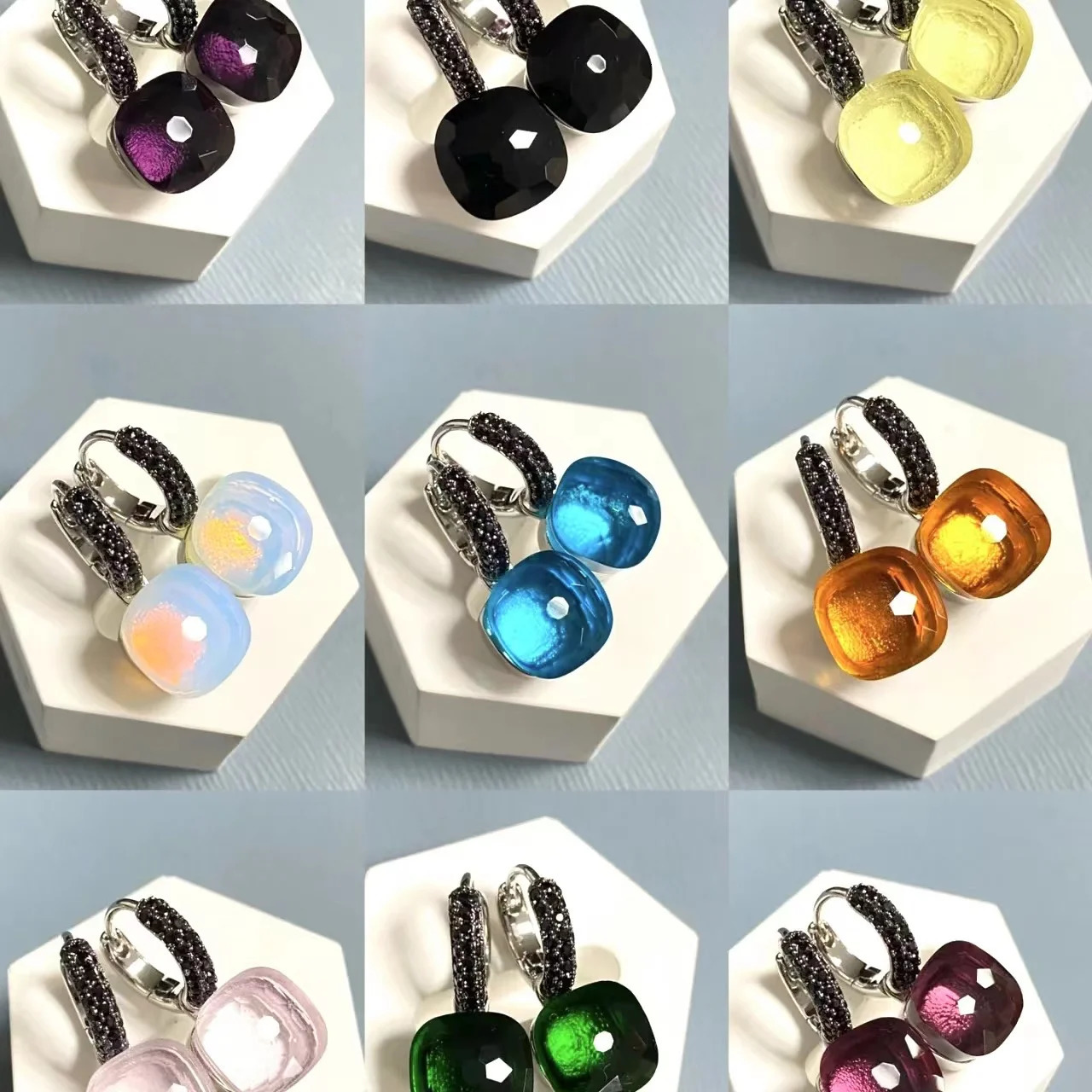 10.6mm Classic Nudo Earrings Set with Black Zircon Comes with Black Gun Plated Square Candy Crystal Earrings Womens Fashion Jewelry 240710