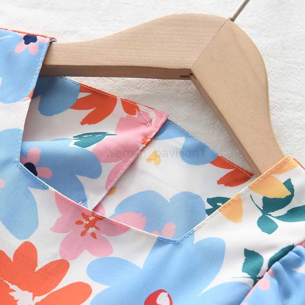 Girls Dresses 2023 Summer New Baby Girls Colourful Floral Short-sleeved Dresses 3-7 Years Old Girls ClothingXJ240720