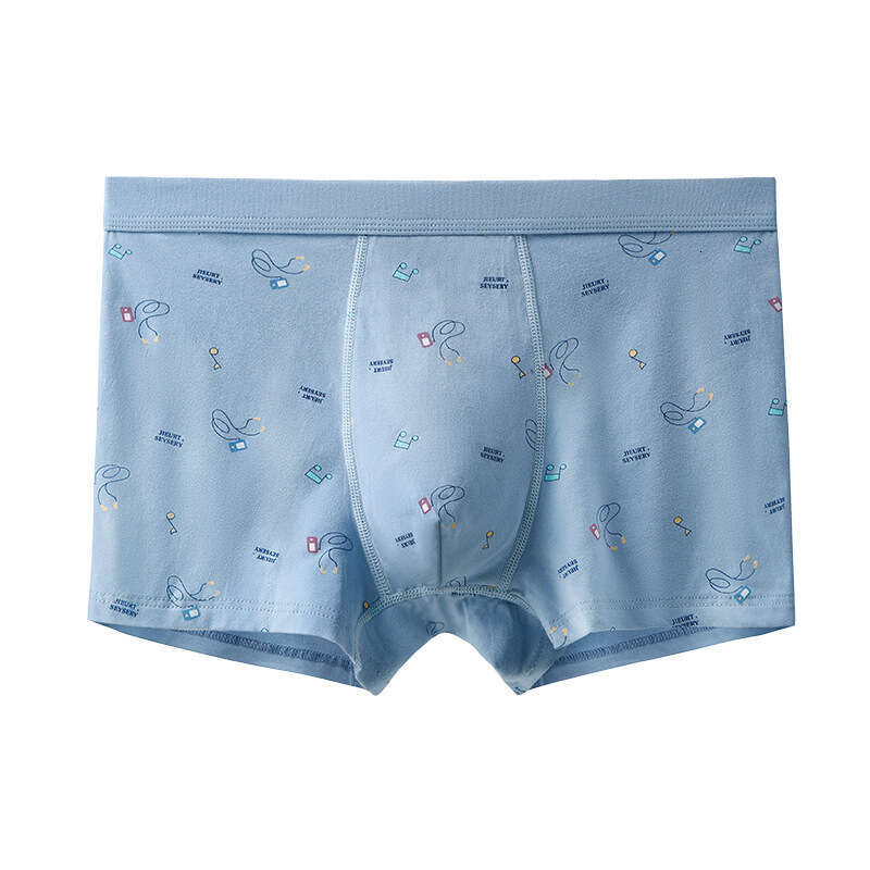 50S Pure Cotton Underwear, Breathable Printed Flat Corner Pants, 3DU Protruding Youth Development Period Student Men's Underwear Panties Mutande 
