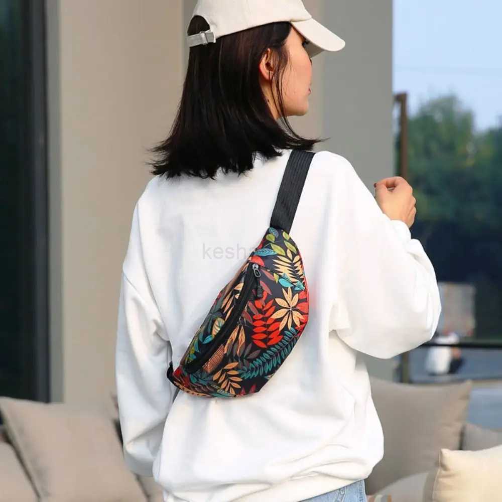 Flower Pattern Waist Bag Portable Large Capacity Printing Fanny Pack Nylon Waterproof Chest BagXJ240720