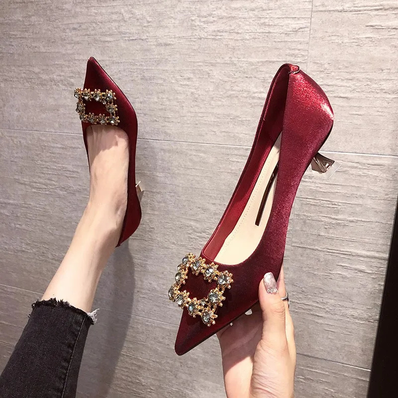 Sequined Rhinestone Beige Wedding Shoes 7cm High-heeled Shoes Women's Thin Heels Sexy Pumps Women Shoes Female Bride Summer 240708