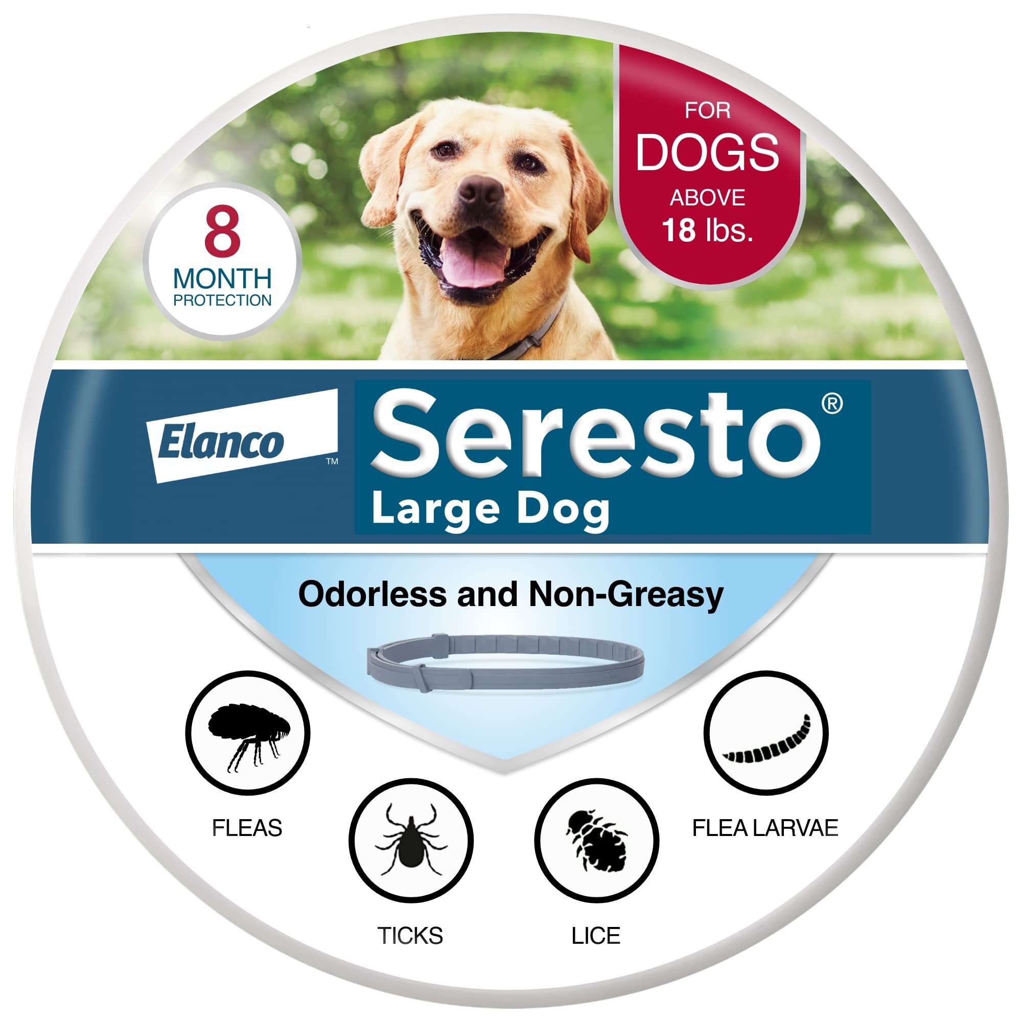 Large Dog Vet-Recommended Flea Tick Treatment & Prevention Collar for Dogs Over 18 lbs. | 8 Months Protection