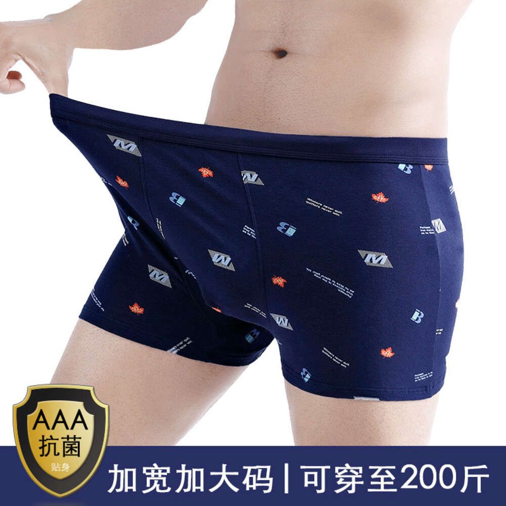 Plus Pure Cotton Underwear, Elastic Cotton, Plus Size Men's Flat Corner Pants, Printed Widened Fat Guy Underwear Boxers Calecon Underwear Boxer S