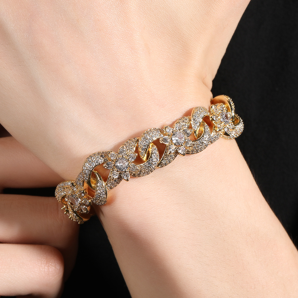 Hip Hop Flower Cuban Chain Necklace Bracelet 5A Zircon 8 Infinite Chain Jewelry