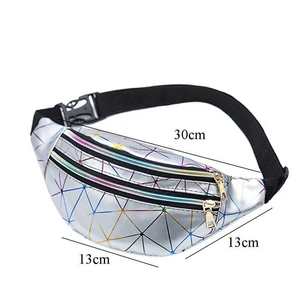 Holographic Waist Bags Women Pink Silver Fanny Pack Female Belt Bag Black Geometric Waist Packs Laser Chest Phone PouchXJ240720