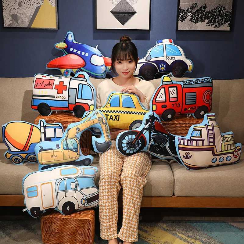 Cartoon Police Car Fire Truck Excavator Plush Toys Stuffed Doll Hug Pillows Chair Cushion Kids Children Boys Gifts Room DecorB270720