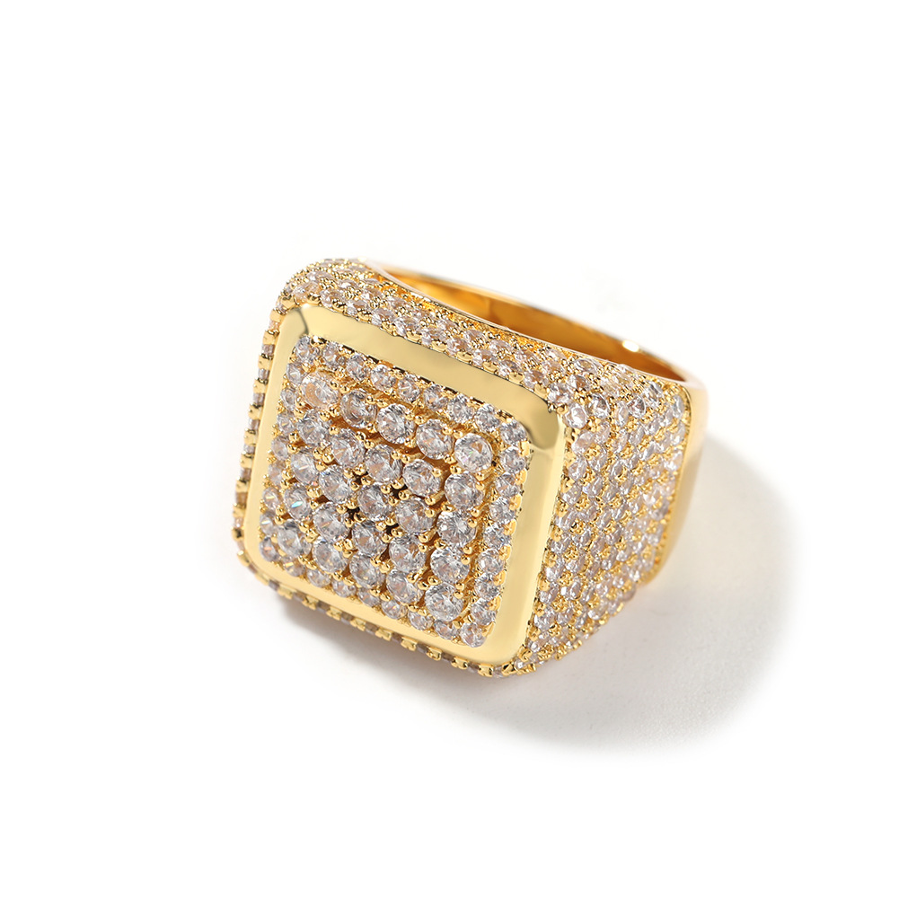 Luxulry Hip Hop Rock Iced Out Rings Men Iced Out Ring Luxury Gold Silver Color Copper Rhinestones Zircon Rings Wedding Party