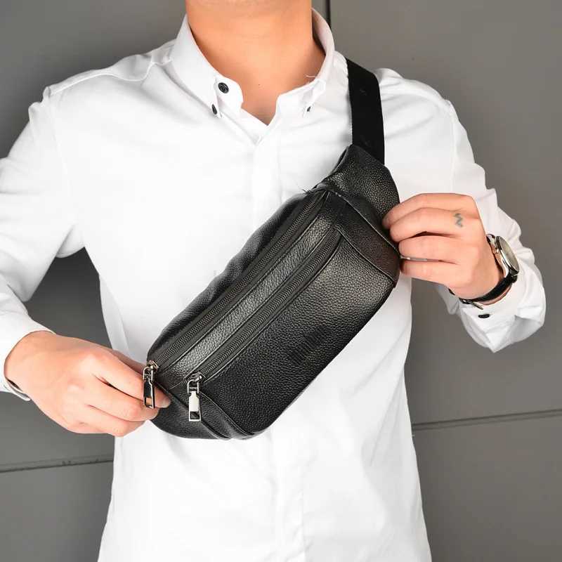 Fashion Mens Genuine Leather Waist Packs Casual Business High Capacity Shoulder Bag with Adjustable Straps for Men GiftsXJ240720
