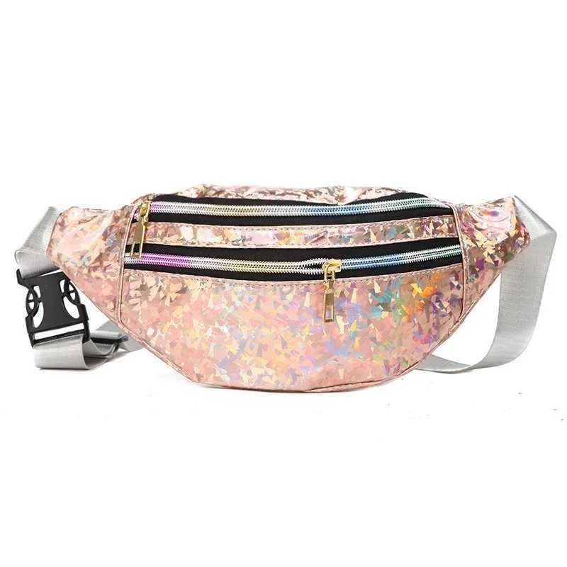 New Holographic Fanny Pack Hologram Waist Bag Laser PU Beach Travel Banana Hip Bum Zip Women Purse Belt Bags Girl Chest BagsXJ240720