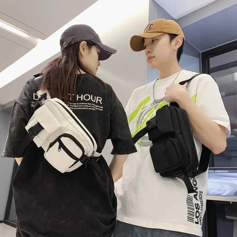 Minimalist Fanny Pack Multi-Pocket Black Mens Handsome Chest Bag Large Capacity Multi-pocket Crossbody Bag Mobile Phone SummeXJ240720