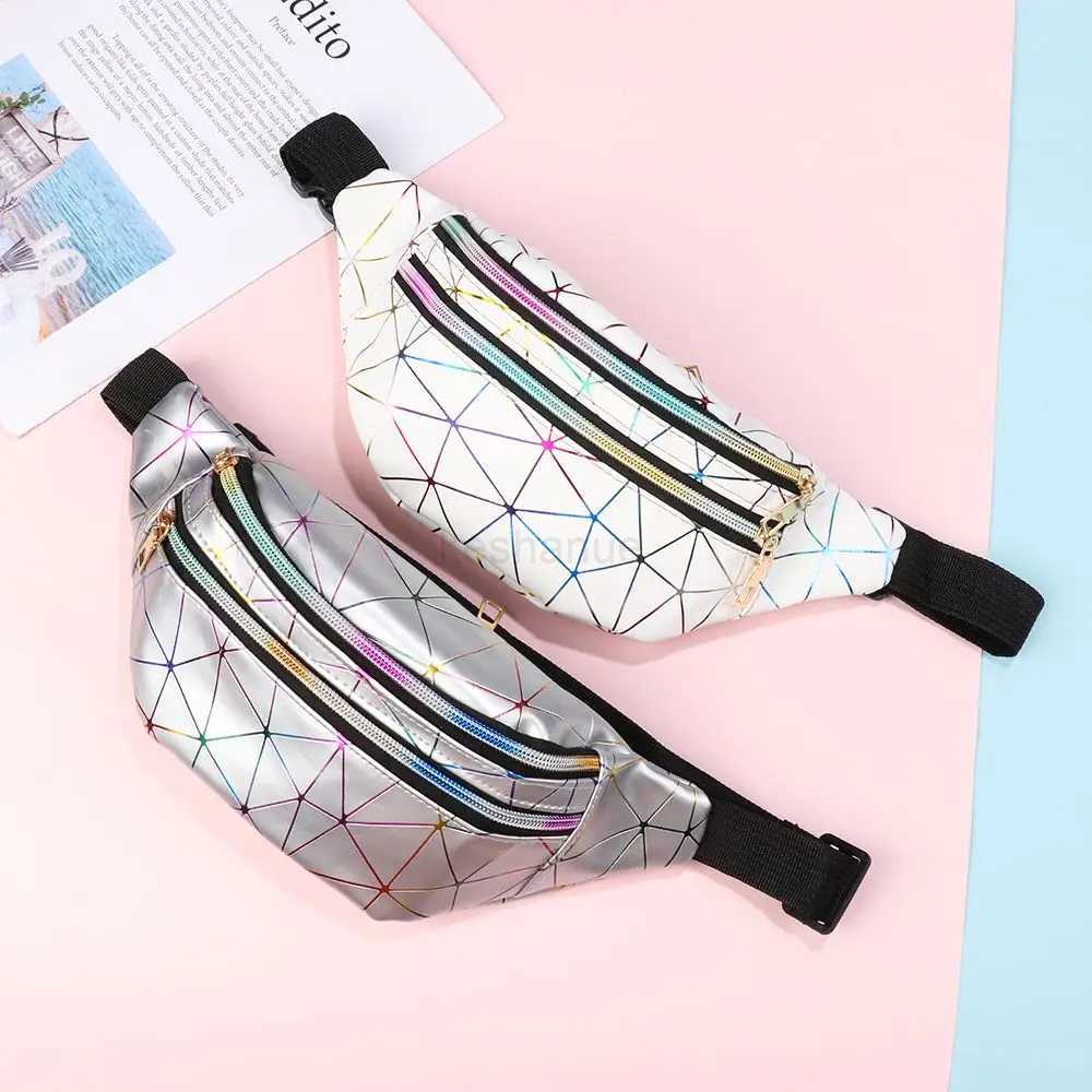 Holographic Waist Bags Women Pink Silver Fanny Pack Female Belt Bag Black Geometric Waist Packs Laser Chest Phone PouchXJ240720