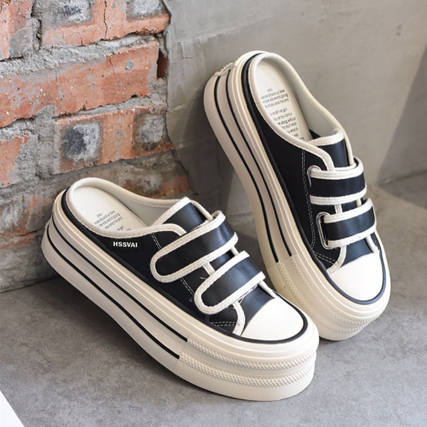 UQD-Limited Time Offer-Velcro Toe Half Slippers Women's Outfit 2023 Summer Korean Edition Thick Platform Versatile Little White Shoes XZ-1914