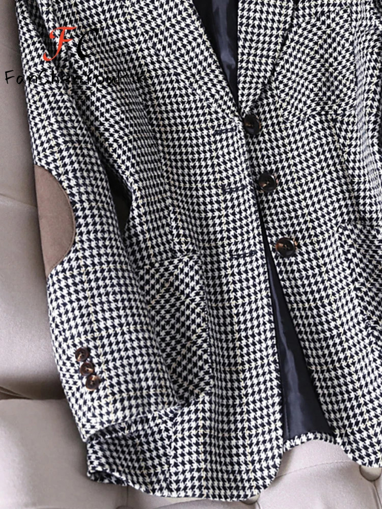 Spring Womens Coats Fashion Temperament Casual Loose Tops Female Baggy Versatile Office Lady Lattice Patchwork Blazers 240715