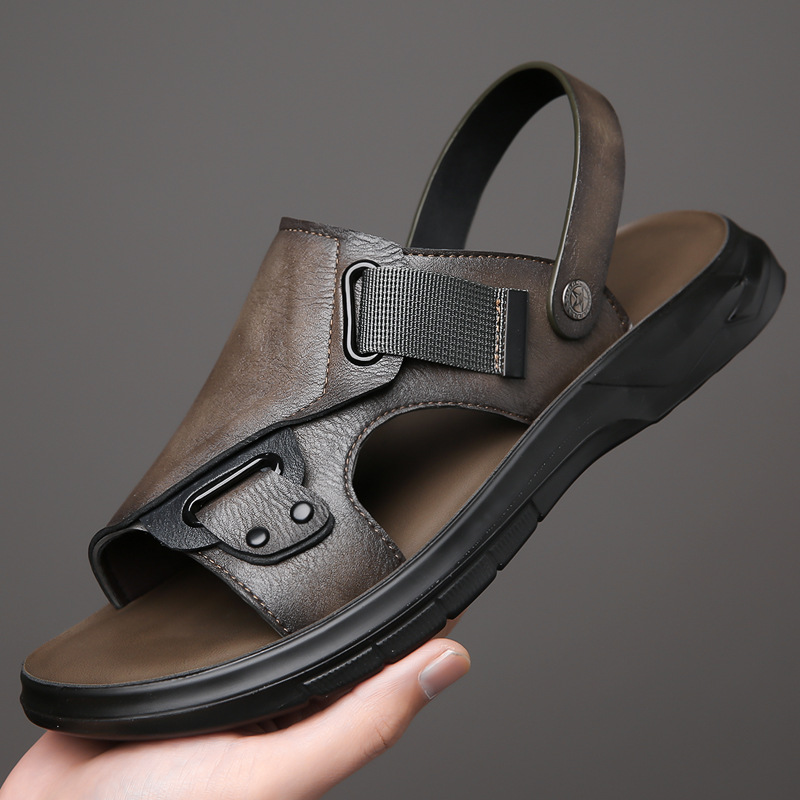 2023 Men Leather Sandals Shoes Sale Waterproof Slip On Casual Cow Leather Male Soft Men's Sandals Sole Summer Fashion Slippers