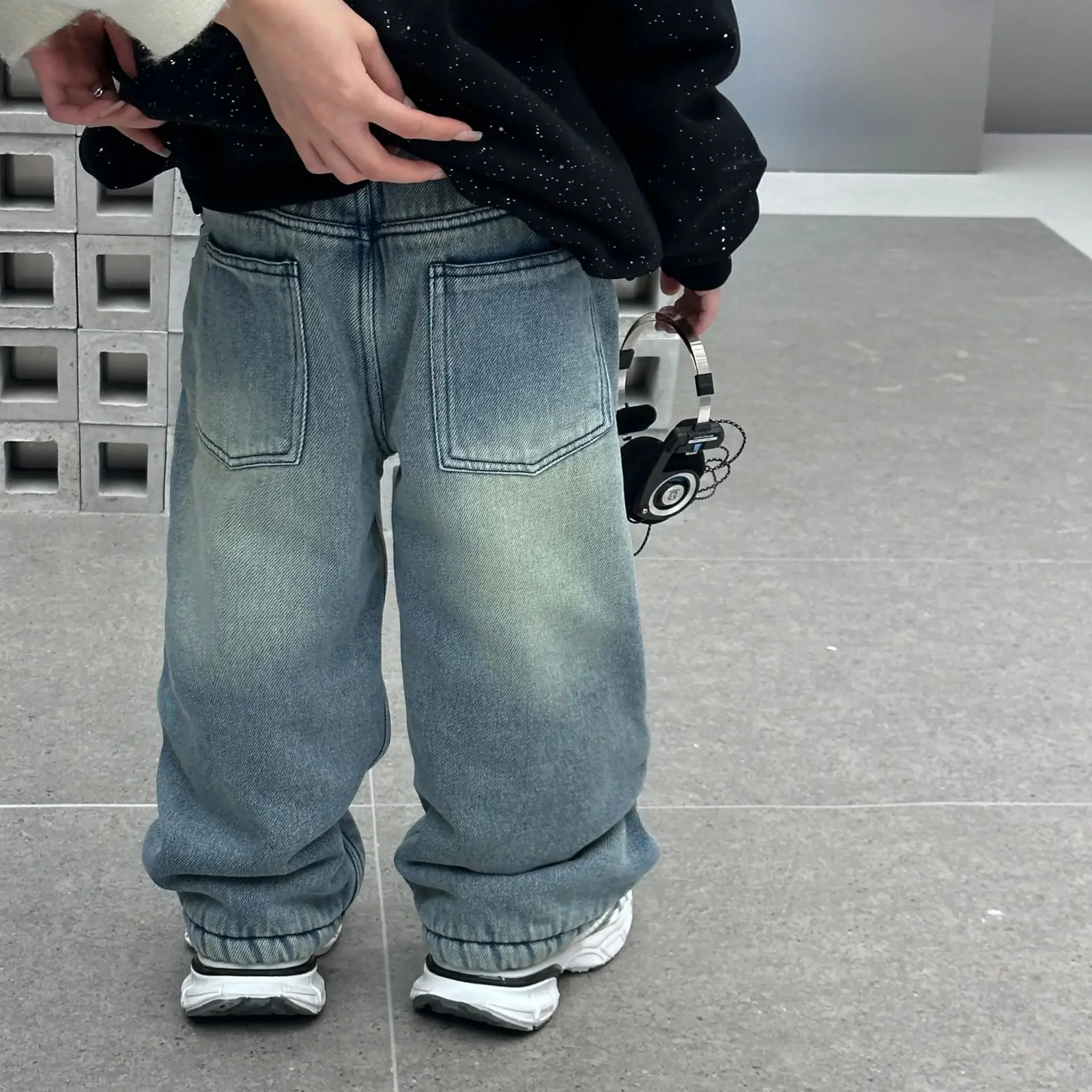 Boys Pants Winter Korean Style Solid Color Fleece Thickened All Match Jeans Boy Casual Simple Fashion Handsome Jeans 240716
