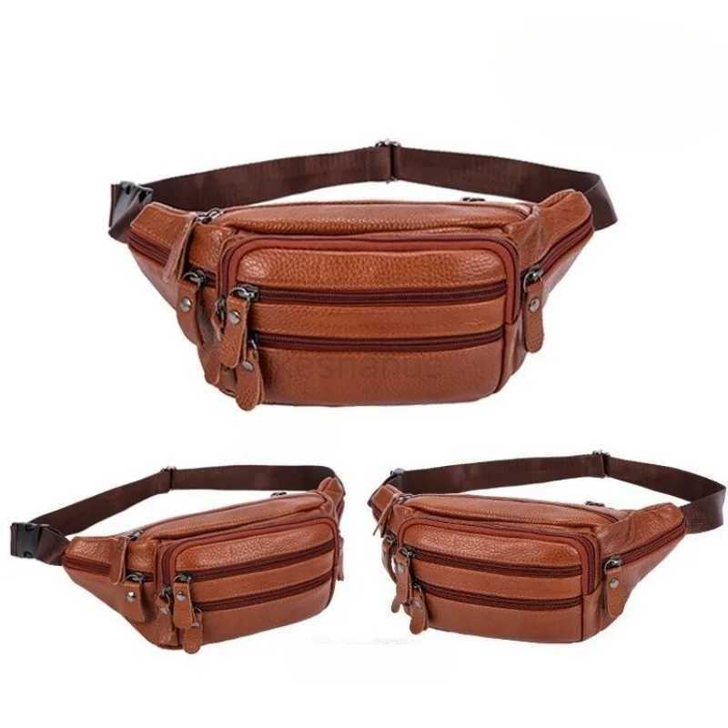 Large Capacity Waterproof Real Genuine Leather Mens Waist Bag Cowhide Male Zipper Site Workers Travel Phone BagXJ240720