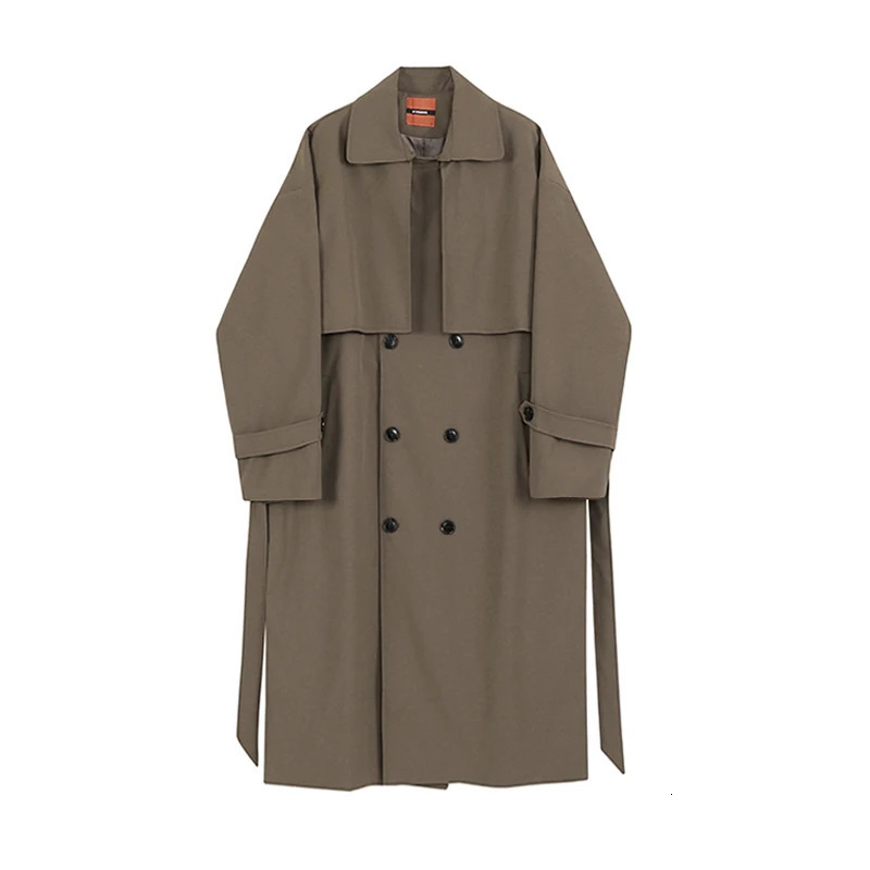IEFB Autumn Korean Fashion Double Breasted Windbreaker Mens Middle Long Loose Handsome Mens Trench Coat Belt 9Y5262 240719