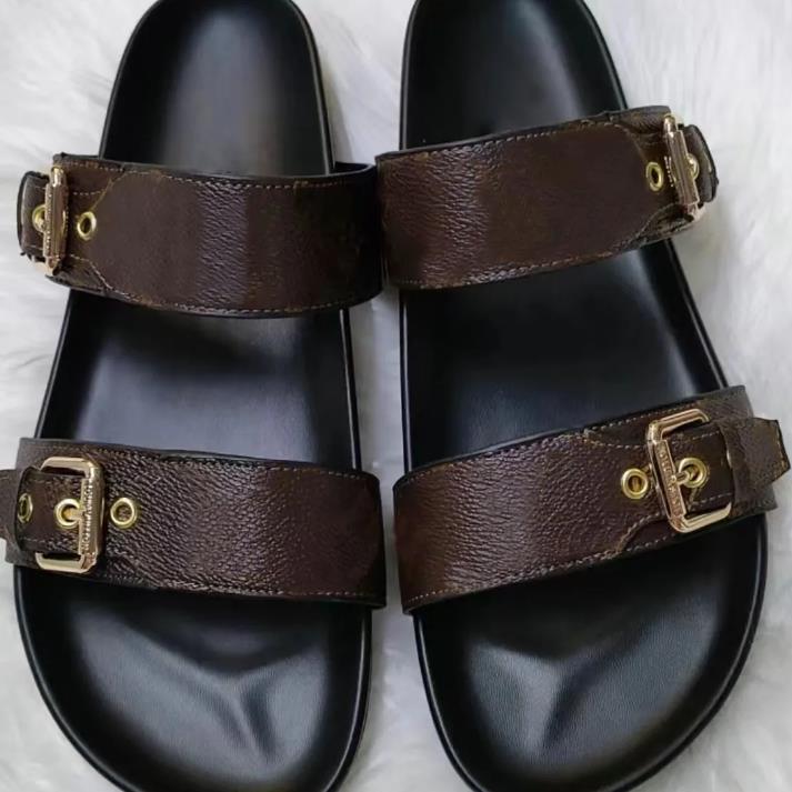 Designer Sandals Leather Sandals Half Slippers Flat Bottom Soft Bottom Buckle Adjusted Gold Buckles sandals summer fashion slippers beach travel slippers