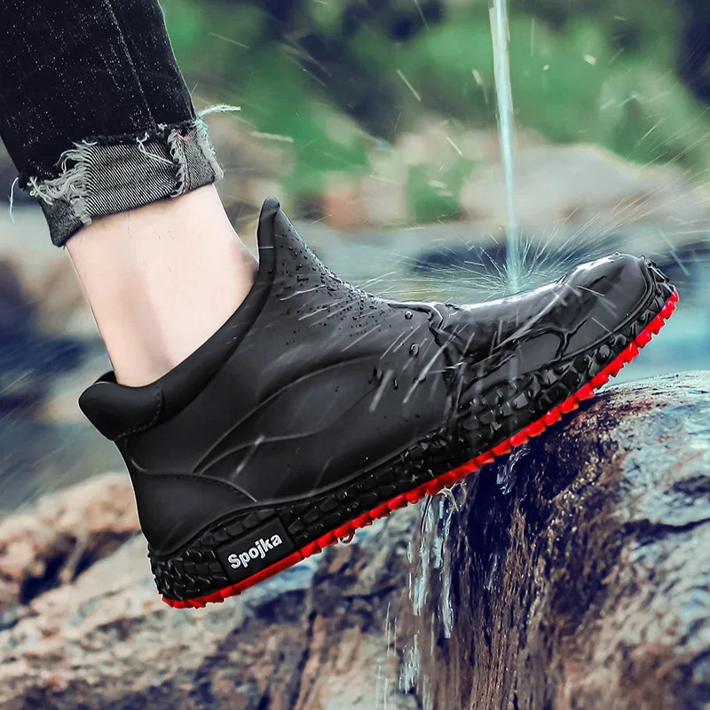 rain boots for men in winter kitchen work non-slip labor protection rain boots outdoor fishing special short rubber shoes 240712