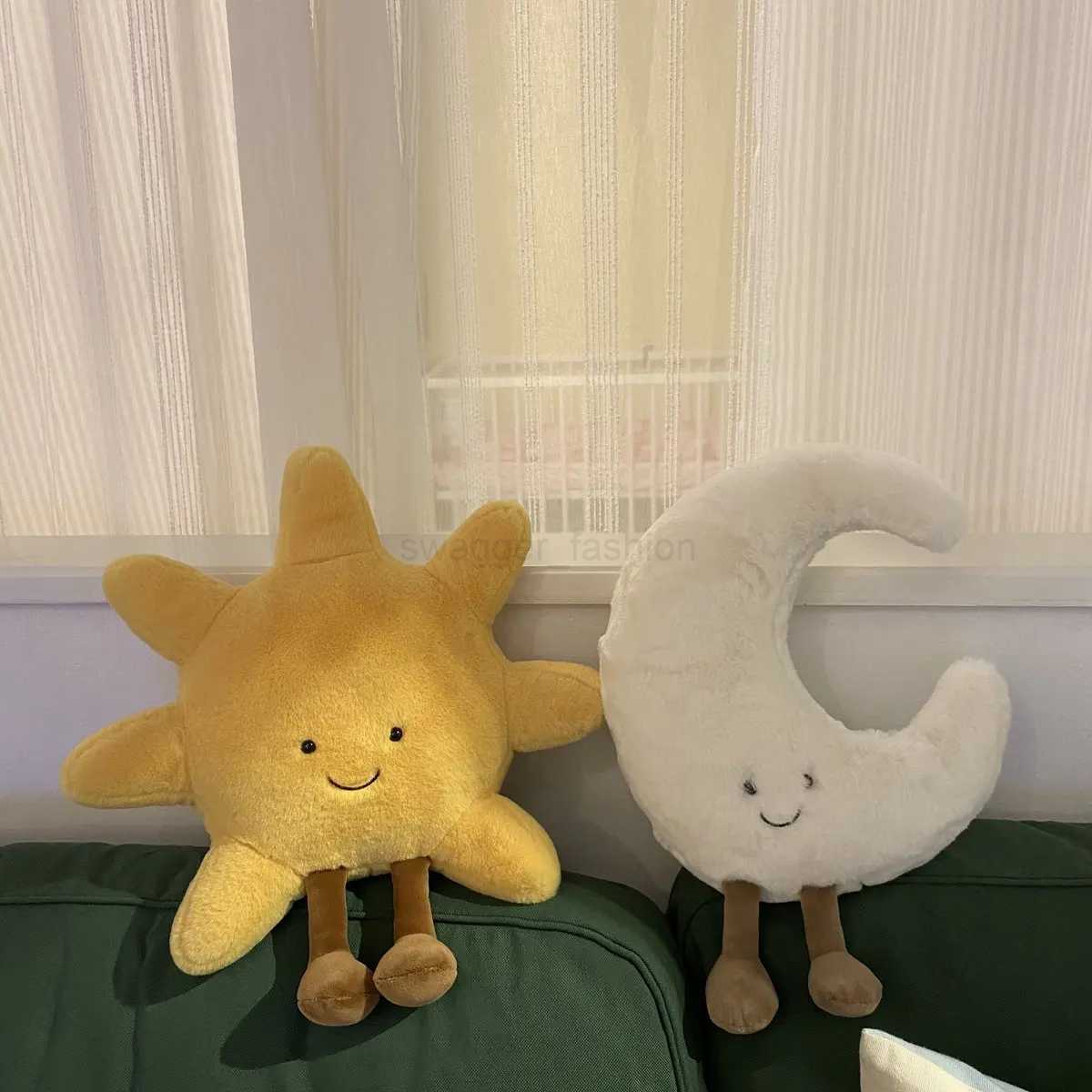 High Quality Smile Face Moon Yellow Sun Plushie Cushion Stuffed Cute Weather Plush Toy for Kid Bedroom Decor Sofa Throw PillowB270720