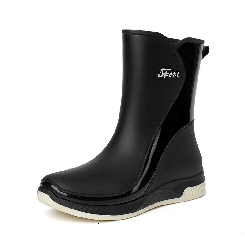 Rain Boots Mid-Calf Womens Outdoor Waterproof Shoes Work Leisure Fishing Rubber Shoes Non-Slip Wear-Resistant Cotton Winter 240712