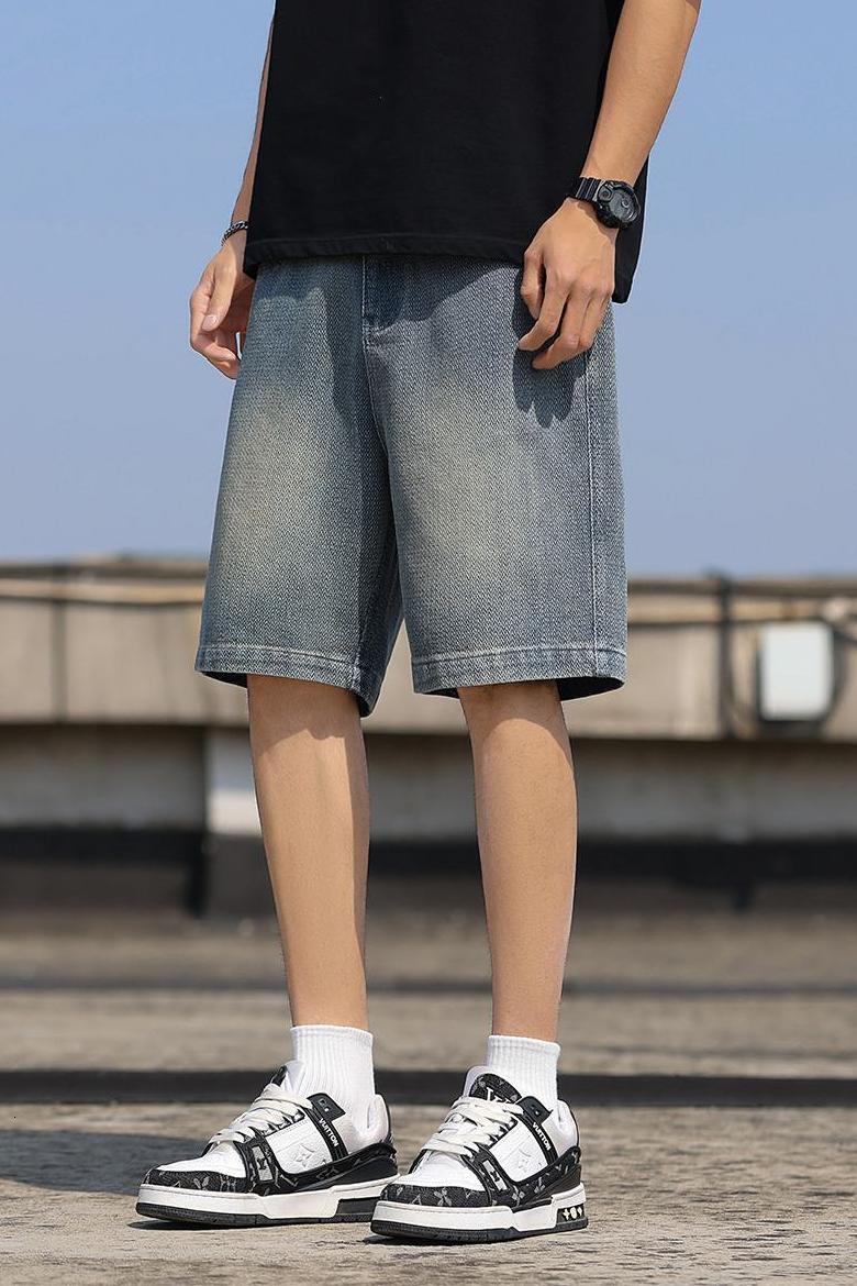 2024 Summer New Trendy Brand Starry Sky Pattern Denim Shorts Men, Loose and Versatile, Half Tight Waist Pants for Men