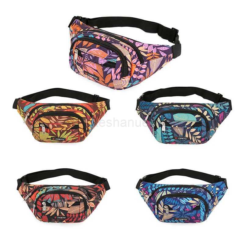 2022 HOT Leaf Printed Female Waist Bags Large Capacity Fanny Pack Mens Belt Bag Women Fashion Casual Canvas Travel Banana BagsXJ240720