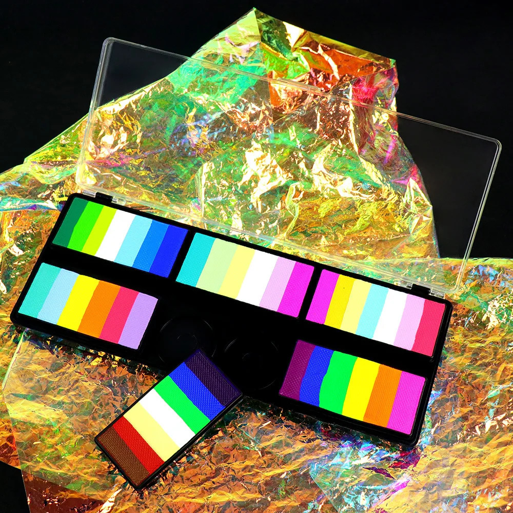 Professional Water Based Rainbow One Stroke 12 Color Split Cake Face Paint Palette for Kids DIY 240712