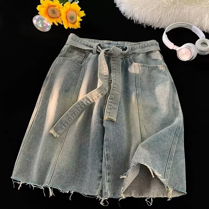 Denim shorts men's summer new style American washed distressed straight leg loose casual five inch mid length pants