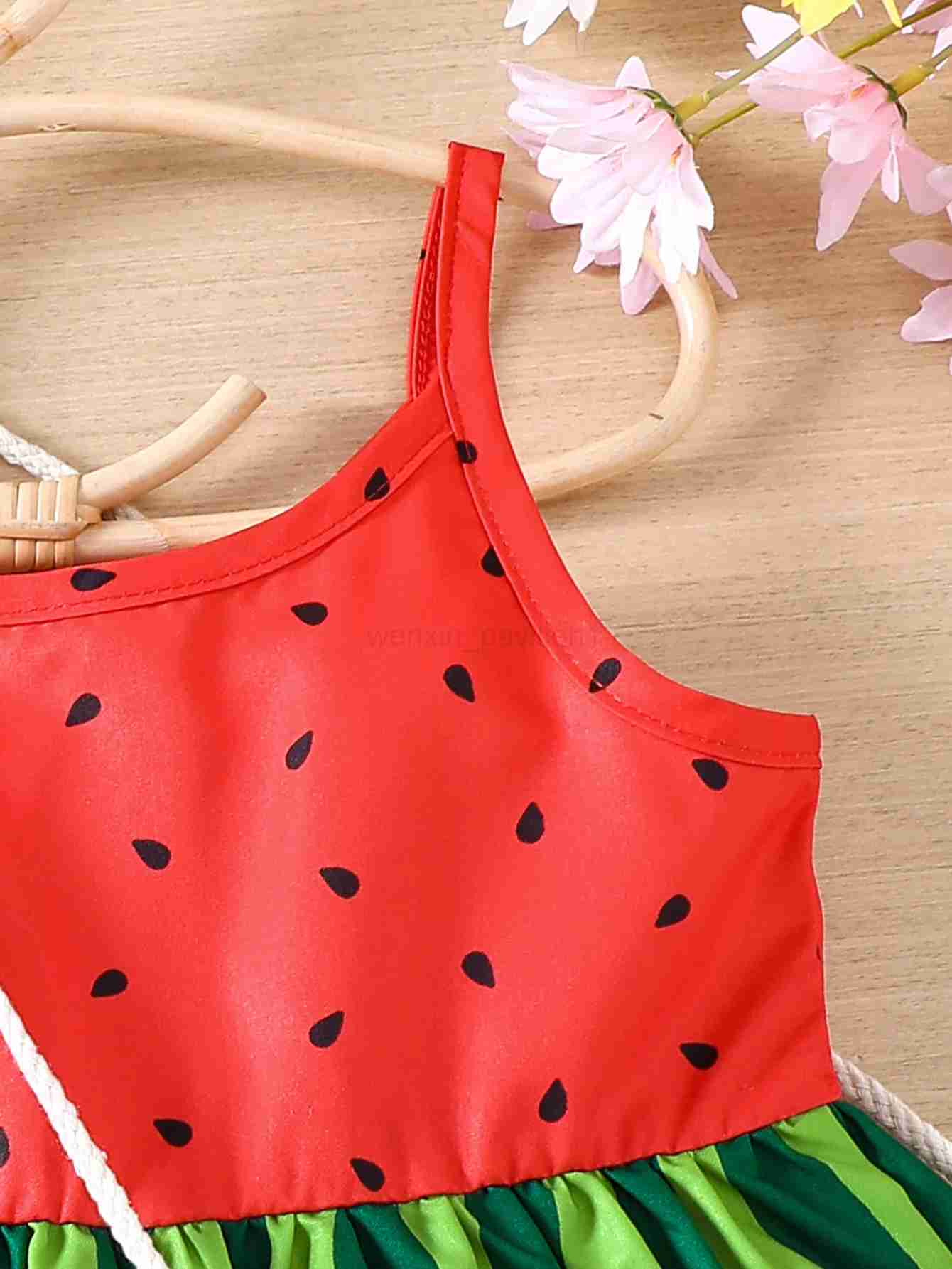Girls new summer casual vacation style trend watermelon style printed dress + with watermelon satchelXJ240720