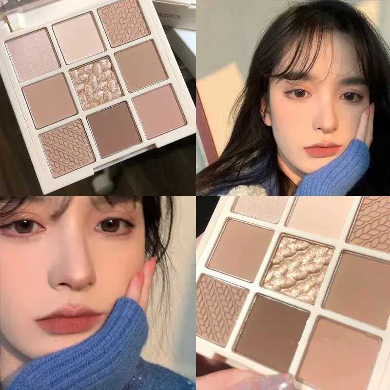 2024 New Nine-Color Sweater Knit Button Eyeshadow Tray Pearl Matte Low Saturation Deep Oat Earth Color zxx240720