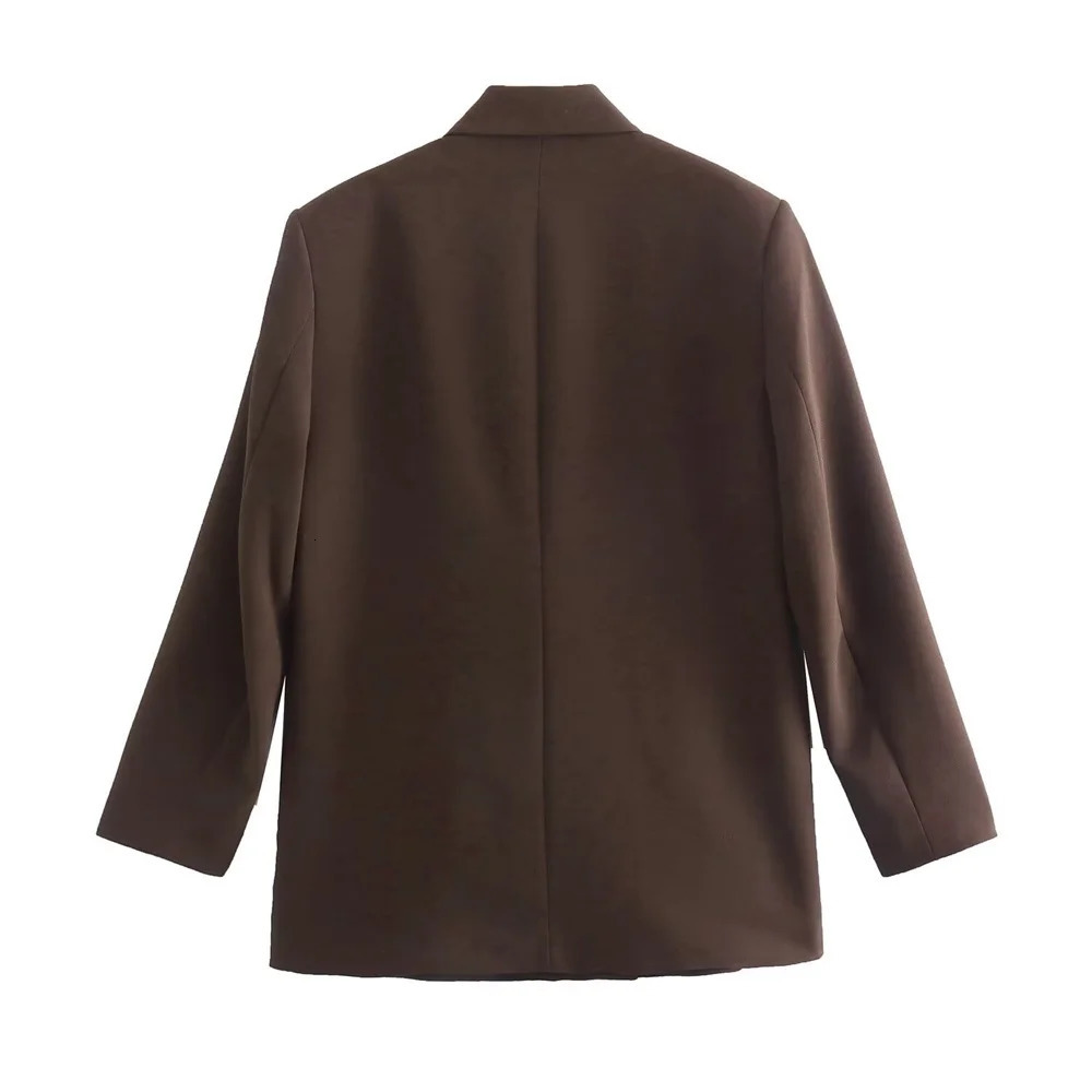 Spring Product Womens Retro Casual Versatile Polo Collar Long sleeved Double breasted Loose Suit Coat 240715