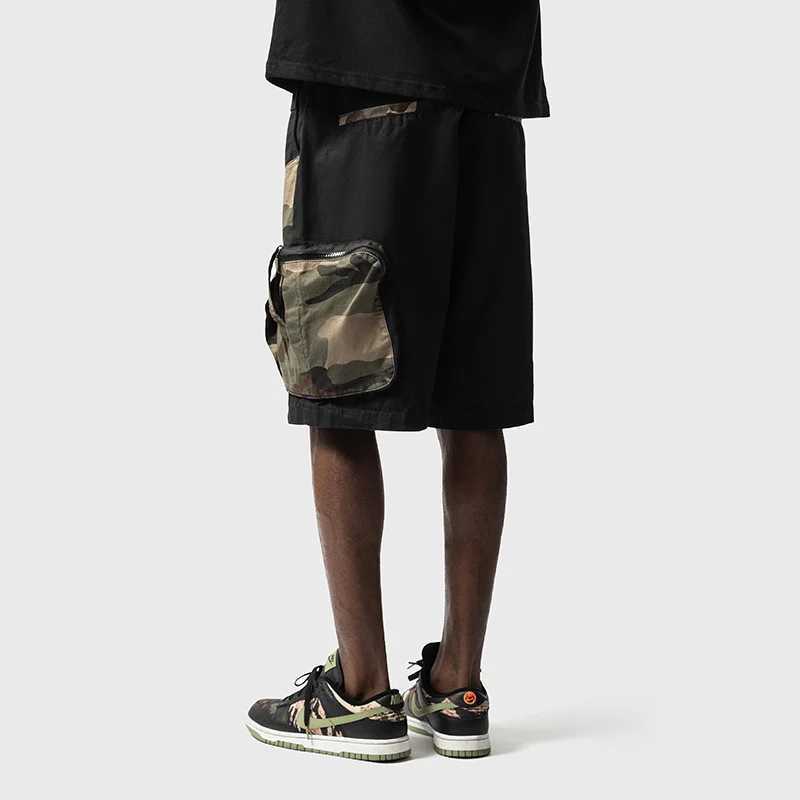 Summer Street Multi Pocket Camouflage Patchwork Mens Camo Shorts Pants Retro High Street Male Wide Leg Five Point Cargo Pants M240720