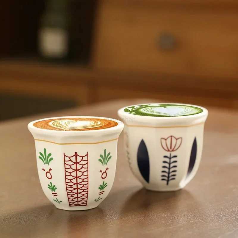 Mugs 180ml/250ml Espresso Ceramic Cup Middle Eastern style Garland Hand Held Anti-scald Latte Cappuccino Coffee Mugs Teacup Xmas GiftB240720 CL250214