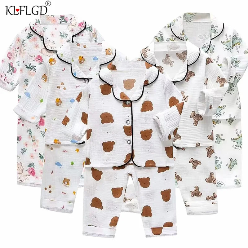 Summer Cartoon Set Boys and Girls Casual Pajama Set Baby Silk Ice Short sleeved Pajamas 240704