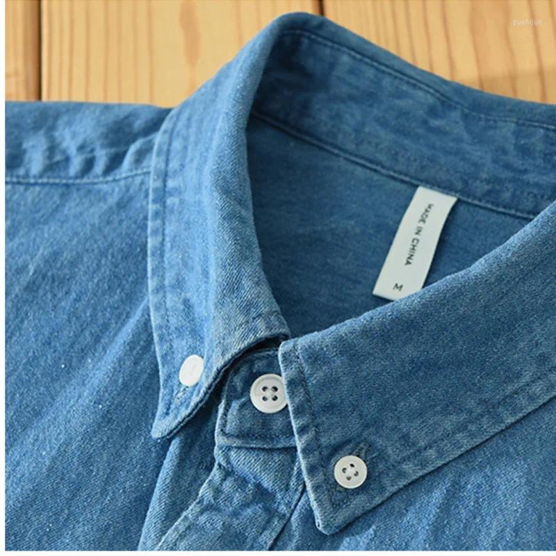 Men's Casual Shirts #7627 Cotton Vintage Denim Shirt Men Turn-down Collar Retro Outerwear Long Sleeve Loose Spring