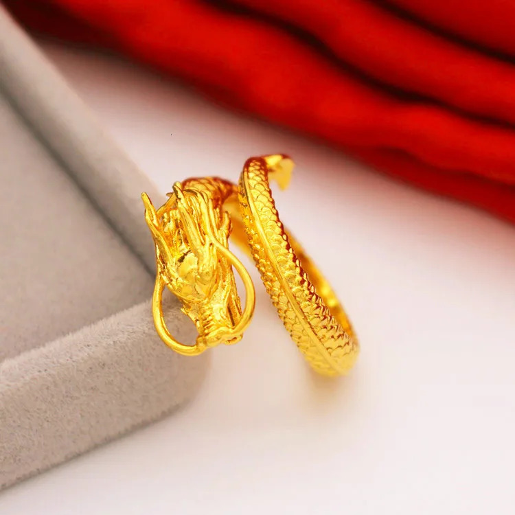 High quality 999 pure gold colored Phoenix Dragon coupon ring for mens couples wedding ring exquisite jewelry 240805