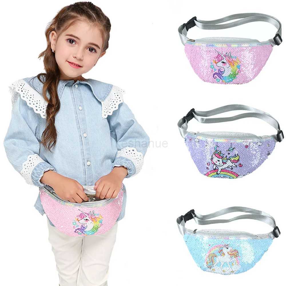 Shiny Sequin Girls Waist Bag Cartoon Unicorn Fanny Pack Teenager Girl Outdoor Travel Bag Holiday GiftsXJ240720