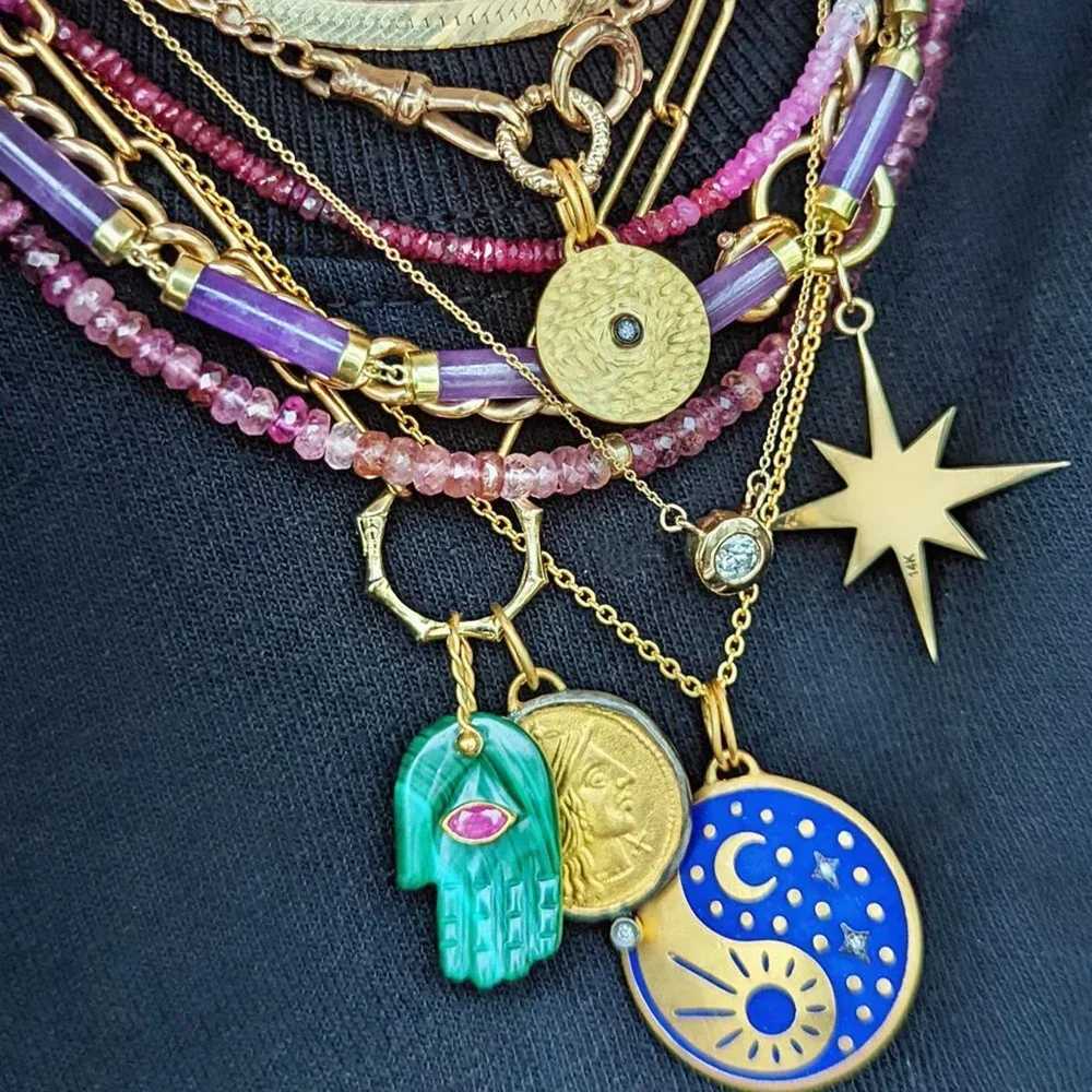 Pendant Necklaces Cute Moon Star necklace suitable for women bohemian evil blue eyes gold Dijes bear pendant long stainless steel chain J240719