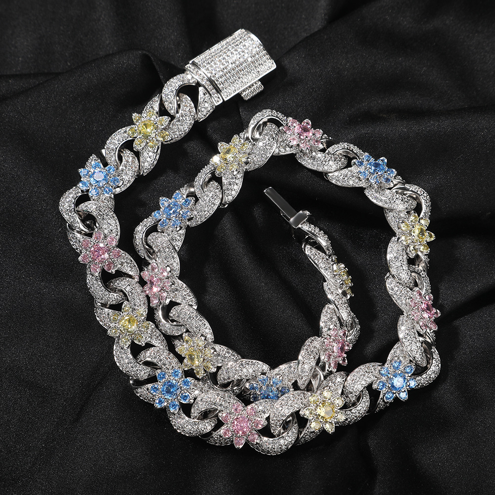 Hip Hop Flower Cuban Chain Necklace Bracelet 5A Zircon 8 Infinite Chain Jewelry