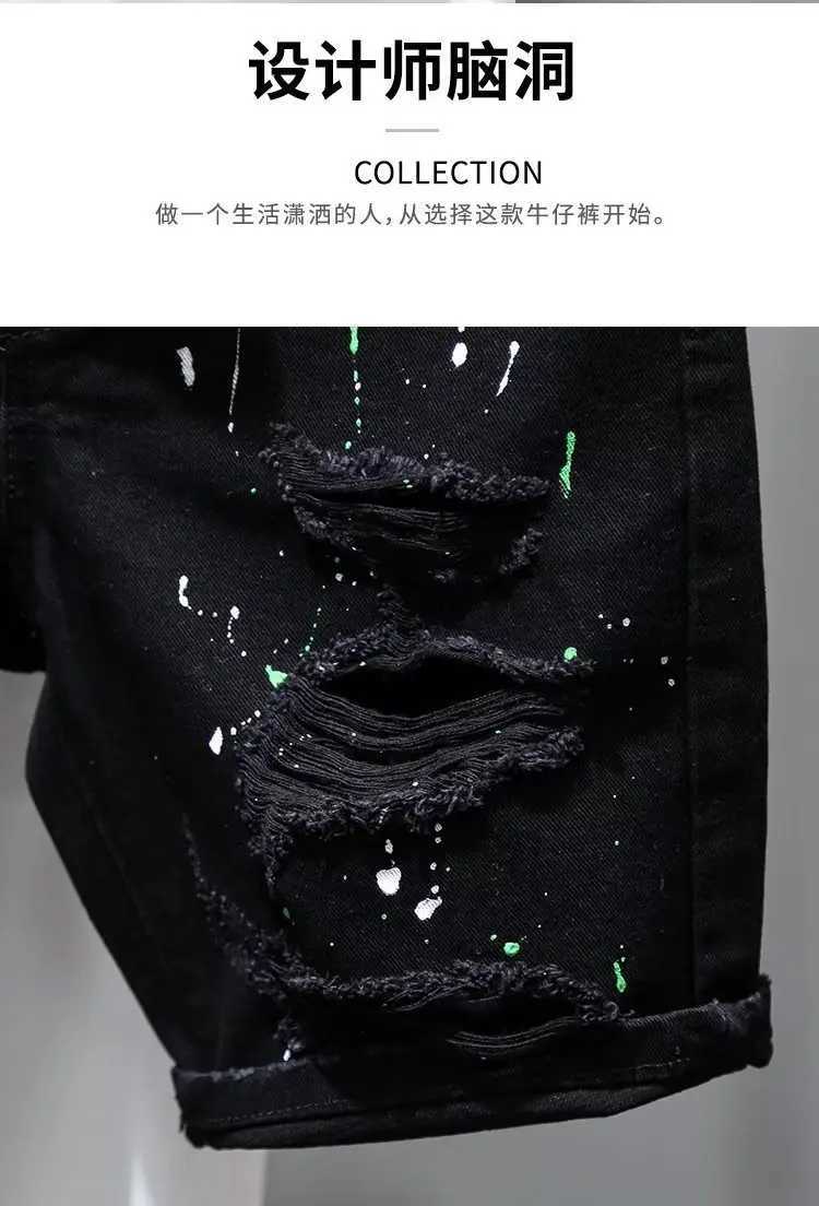 Summer Denim Shorts For Men Black Versatile Fashion Washable Slim Fit Five Point Middle Pants Men Jeans Shorts M240720