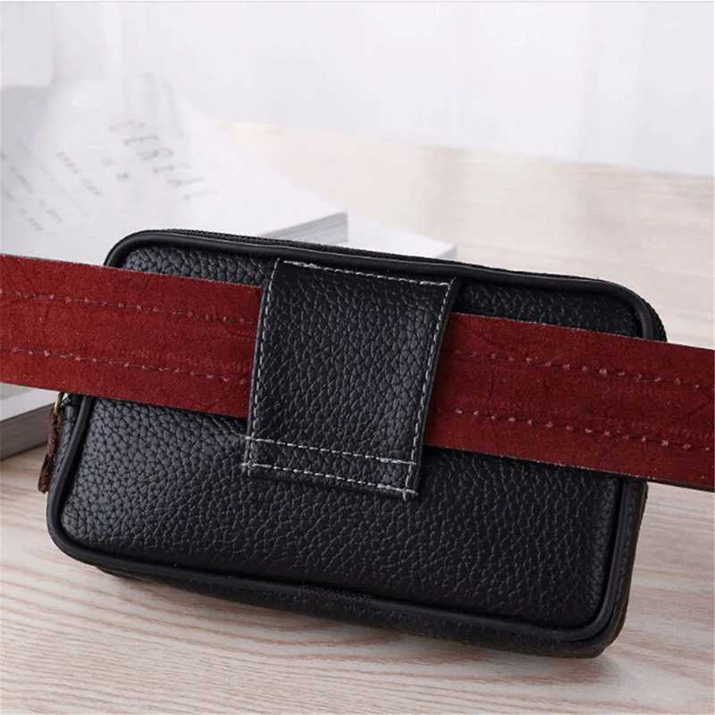 Mobile Phone Waist Bag For Men Testificate Belt Bag Leather Coin Purse Strap Pocket Cellphone Bag Clutch Bag Belt Waist PacksXJ240720